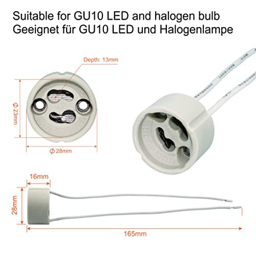 EACLL GU10 Bases para Lámparas, Casquillo Portalámparas Zócalo de Cerámica, Pack de 10, Económico y práctico, Con Cable de Silicona de Calidad, Conector Para GU10 LED o Bombilla Halógena