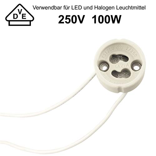 EACLL GU10 Bases para Lámparas, Casquillo Portalámparas Zócalo de Cerámica, Pack de 10, Económico y práctico, Con Cable de Silicona de Calidad, Conector Para GU10 LED o Bombilla Halógena