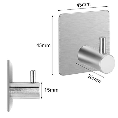 EasyULT 6 Piezas Ganchos Adhesivos, Acero Inoxidable 304, Gancho para Toallas para Baño y Cocina, Sin Taladro Gancho, Ultra Fuerte Adhesivo(Plata)