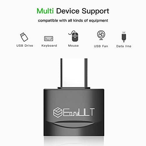 EasyULT Adaptador USB C a USB (2 Pack), Función de OTG, Thunderbolt 3 a Adaptador USB Hembra, Compatible con MacBook Air 20/19/18, Huawei, Galaxy, Teléfonos y Tabletas con Puertos USB-C-Negro