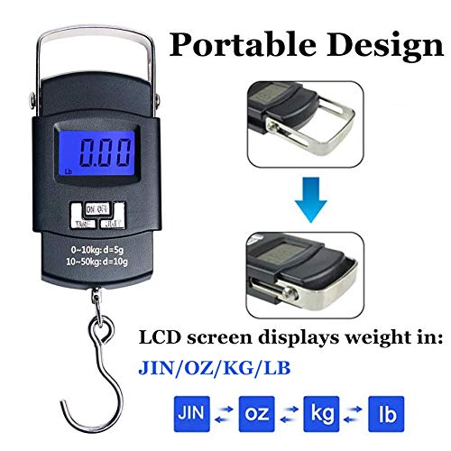 EasyULT Bascula Digital Pesca 55 kg, Portátil Colgar Equipaje Electrónico Balanza De Mano con Pantalla LCD, Función de Tara, para Maleta o Bolsa de Viaje (Negro)