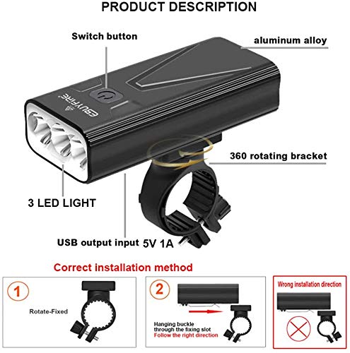 EBUYFIRE Luz Bicicleta LED Recargable USB, 3000 Lumens 5200 mAh Potente Luces Bicicleta Delantera y Trasera, 3 Modos, IPX5 Impermeable Luces Seguridad para Ciclismo de Montaña y Carretera