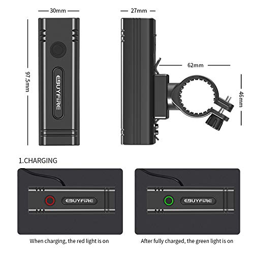 EBUYFIRE Luz Bicicleta Recargable USB, 2000 Lúmenes LED Luces Bicicleta Delantera y Trasera, 3 Modos, IPX5 Impermeable Luces Seguridad para Ciclismo de Montaña y Carretera