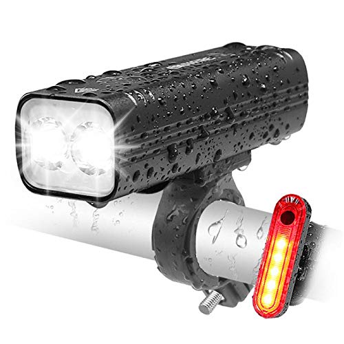 EBUYFIRE Luz Bicicleta Recargable USB, 2000 Lúmenes LED Luces Bicicleta Delantera y Trasera, 3 Modos, IPX5 Impermeable Luces Seguridad para Ciclismo de Montaña y Carretera