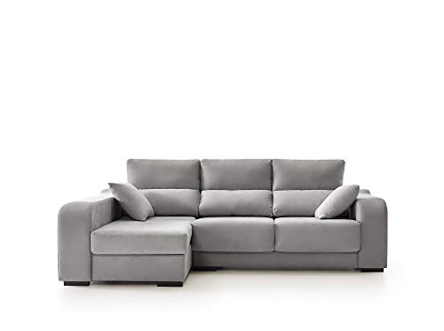 ECCOX - Sofá Chaise Longue Zafiro de 3 Plazas - Asientos Deslizantes, Cabeceros Reclinables y Arcón de Almacenaje - Chaiselonge Izquierda Tapizado en Tela Antimanchas - Color Gris