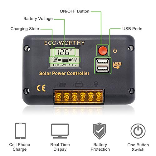 ECO-WORTHY 100W 12 Kit Panel Solar: 1pc Panel Solar 100W + Regolatore 30A + Cavi Solar para Autocaravan/Barche