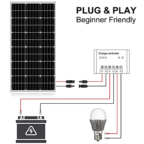 ECO-WORTHY 100W 12 Kit Panel Solar: 1pc Panel Solar 100W + Regolatore 30A + Cavi Solar para Autocaravan/Barche