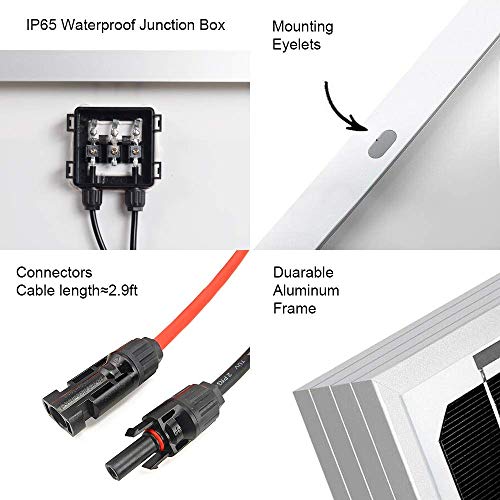 ECO-WORTHY 100W 12 Kit Panel Solar: 1pc Panel Solar 100W + Regolatore 30A + Cavi Solar para Autocaravan/Barche