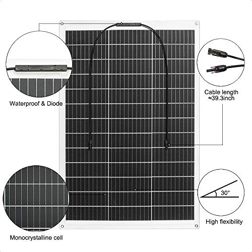 ECO-WORTHY Panel Solar Flexible 130W 12V Módulo Monocristalino para Cargar Batería de 12V / Coche/Barco/Caravana