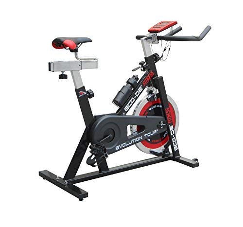 ECODE Bicicleta de Spinning Evolution Tour. Uso semiprofesional con pulsómetro, Pantalla LCD y Resistencia Variable. Estabilizadores. Completamente Regulable. Rueda de inercia de 21kgrs