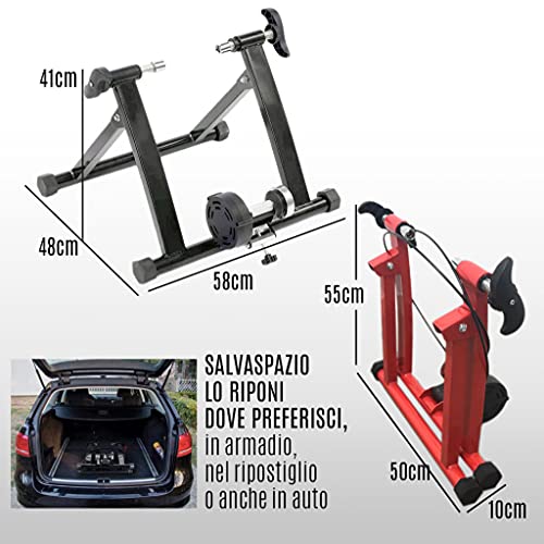 Ecovelò Rodillo Ffitness para Bicicleta Rojo Turbo Entrenamiento Indoor Plegable Resistencia magnética con Soporte y Cierre de liberación rápida | Ahorra Espacio, 24", 25", 26", 27", 28", 29", 700C