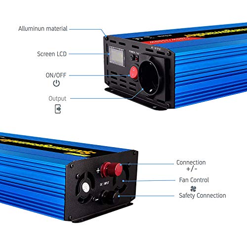 EDECOA Inversor de Corriente 12v 220v convertidor 1200w y Pico momentaneo de 2500w Transformador de corriente12v 220v