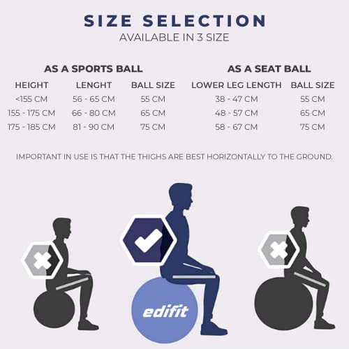 Edifit, Pelota de Pilates, Yoga Accesorios, Fitness, Varios Tamaños, Pequeño, Mediano, Grande, Ejercicio en Casa (55cm, Negro)