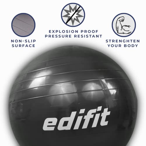 Edifit, Pelota de Pilates, Yoga Accesorios, Fitness, Varios Tamaños, Pequeño, Mediano, Grande, Ejercicio en Casa (55cm, Negro)