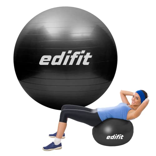 Edifit, Pelota de Pilates, Yoga Accesorios, Fitness, Varios Tamaños, Pequeño, Mediano, Grande, Ejercicio en Casa (55cm, Negro)