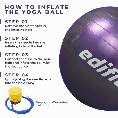 Edifit, Pelota de Pilates, Yoga Accesorios, Fitness, Varios Tamaños, Pequeño, Mediano, Grande, Ejercicio en Casa (55cm, Violeta)