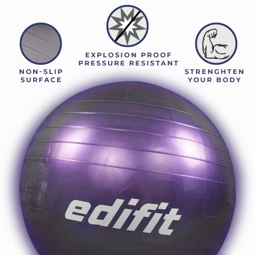 Edifit, Pelota de Pilates, Yoga Accesorios, Fitness, Varios Tamaños, Pequeño, Mediano, Grande, Ejercicio en Casa (55cm, Violeta)