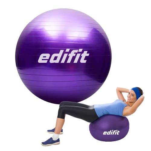 Edifit, Pelota de Pilates, Yoga Accesorios, Fitness, Varios Tamaños, Pequeño, Mediano, Grande, Ejercicio en Casa (55cm, Violeta)