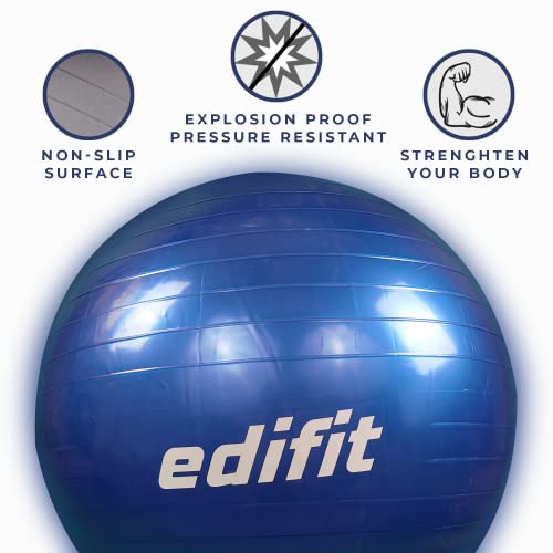 Edifit, Pelota de Pilates, Yoga Accesorios, Fitness, Varios Tamaños, Pequeño, Mediano, Grande, Ejercicio en Casa (65cm, Azul)