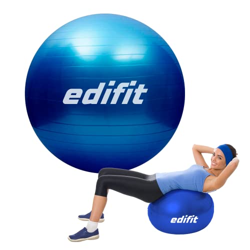 Edifit, Pelota de Pilates, Yoga Accesorios, Fitness, Varios Tamaños, Pequeño, Mediano, Grande, Ejercicio en Casa (65cm, Azul)