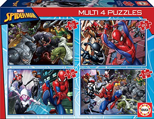 Educa - Multi 4 Puzzles Junior, puzzle infantil Ultimate Spider-Man de 50,80,100 y 150 piezas, a partir de 5 años (18102)