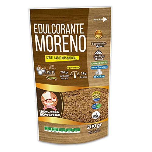 EDULCORANTE MORENO DULCILIGHT |Envase de 200gr |Natural Granulado de caña con Fibra Vegetal |200gr = 2kg de azúcar| Formato Ahorro para Reposteria Premium