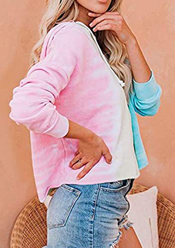 EFOFEI Mujer Sudadera con Capucha De Manga Larga con Cuello Redondo Tops Casual Gradiente Blusa Sudadera Rosa L