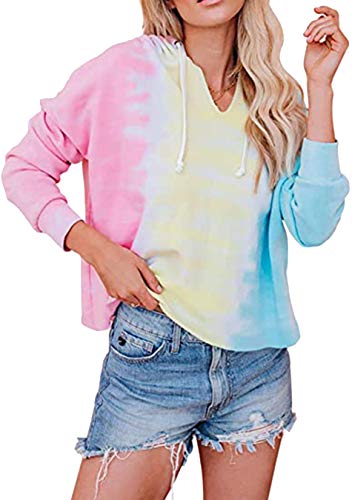 EFOFEI Mujer Sudadera con Capucha De Manga Larga con Cuello Redondo Tops Casual Gradiente Blusa Sudadera Rosa L