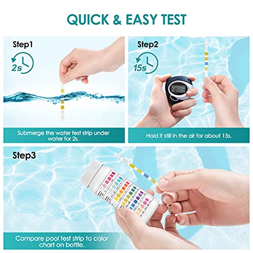 Ehomfy Tiras de Papel Reactivas Piscina pH, 6 en 1 Papel de Prueba de Agua, Pruebas de pH, Cloro Residual, alcalinidad, dureza, ácido cianúrico, Tiras de Prueba de Agua Potable(100)