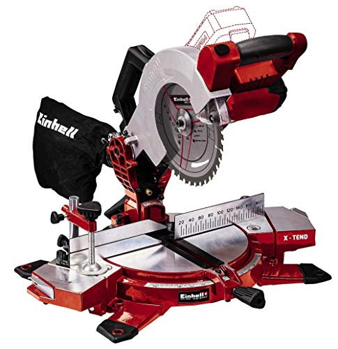 Einhell Tronzadora inalámbrica TE-MS 18/210 Li Power X-Change (18 V, ion litio, 3000 min-1, soportes X-Tend, hoja de sierra de metal duro, láser de precisión y LED, incl. 4 Ah batería y cargador)