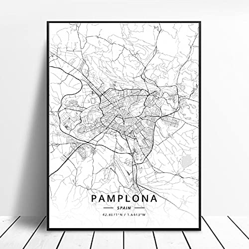 Elche Pamplona Vitoria-Gasteiz Madrid Albacete Santander Oviedo Spain Canvas Art Map Poster, Tamaño: 40x50cm / 15.74x19.68 pulgadas (Sin marco) L1-181