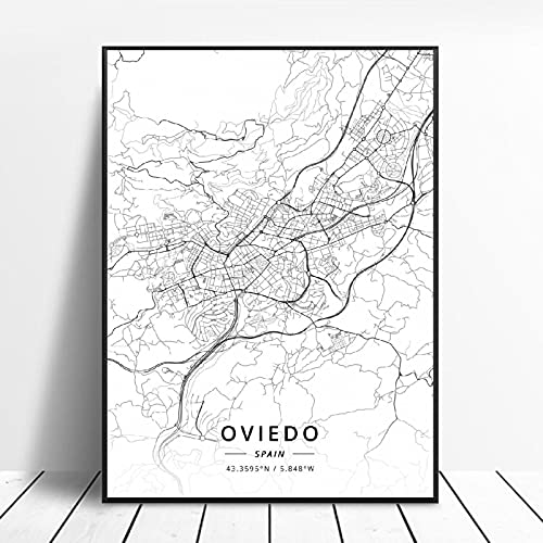 Elche Pamplona Vitoria-Gasteiz Madrid Albacete Santander Oviedo Spain Canvas Art Map Poster, Tamaño: 40x50cm / 15.74x19.68 pulgadas (Sin marco) L1-185