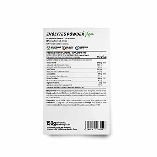 Electrolitos en Polvo Evolytes de HSN | Sales Minerales para Deporte Sin Azúcar | Hidratación y Recuperación | No-GMO, Vegano, Sin Gluten, Sin Lactosa, Sin Sabor | 150 gr