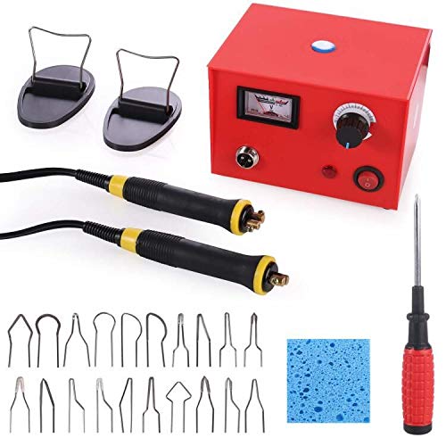 Eleoption 220V Máquina pirograbada 50 W Máquina pirograbada multifunción para quema de madera Pluma dual Herramienta pirograbada Kit profesional de quema de madera con 2pcs plumas