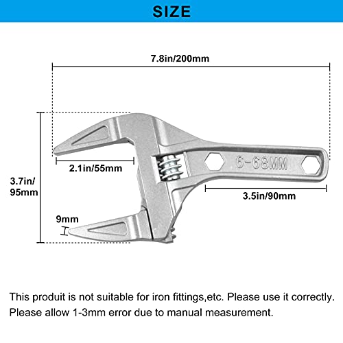 Elezenioc Llave Inglesa,Llave Universal Ajustable de 6 a 68mm Multifuncional de la Llave del Cuarto de Baño para baño,Industria, fijación de electrodomésticos,Muebles