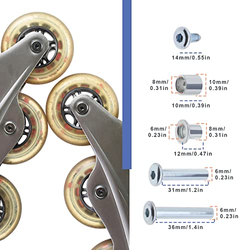 eMagTech 46 piezas de repuesto para patines en línea, accesorios de patines de aleación de aluminio, juego de patines de aleación de aluminio, incluye eje y ejes, tornillos, llave y espaciadores