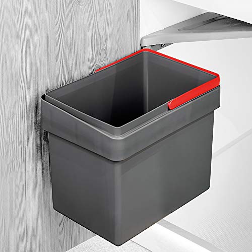 Emuca 8935423 Contenedor de basura incorporado para gabinete con tapa automática, gris antracita, 15 litros