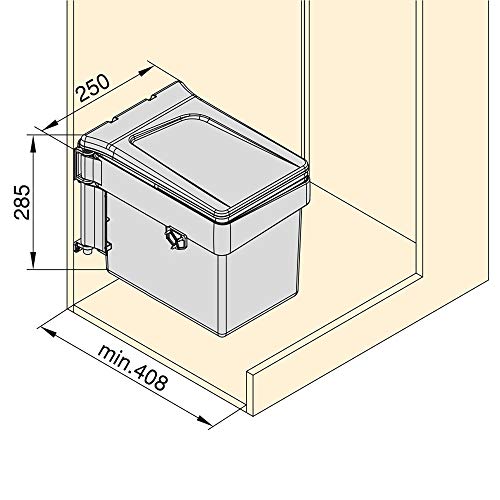 Emuca 8935423 Contenedor de basura incorporado para gabinete con tapa automática, gris antracita, 15 litros