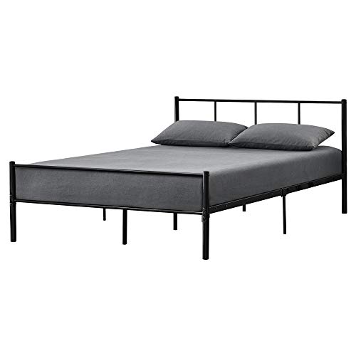 [en.casa] Cama de Metal 140cm x 200cm Cama Doble Cama Matrimonio Somier Negro