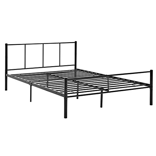 [en.casa] Cama de Metal 140cm x 200cm Cama Doble Cama Matrimonio Somier Negro