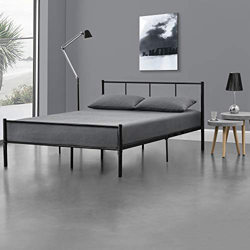 [en.casa] Cama de Metal 140cm x 200cm Cama Doble Cama Matrimonio Somier Negro