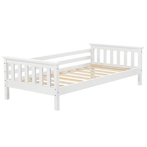 [en.casa] Cama para niños Nuuk 80 x 160 cm con Somier con área de Almacenamiento Protección contra caídas Blanco