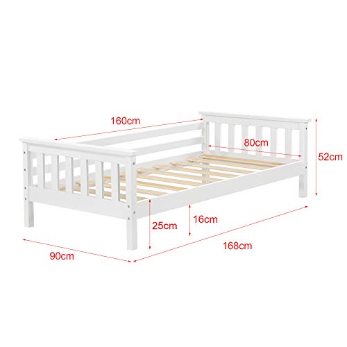 [en.casa] Cama para niños Nuuk 80 x 160 cm con Somier con área de Almacenamiento Protección contra caídas Blanco