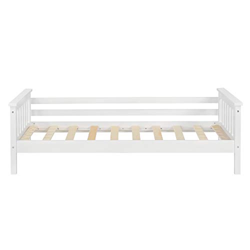 [en.casa] Cama para niños Nuuk 80 x 160 cm con Somier con área de Almacenamiento Protección contra caídas Blanco