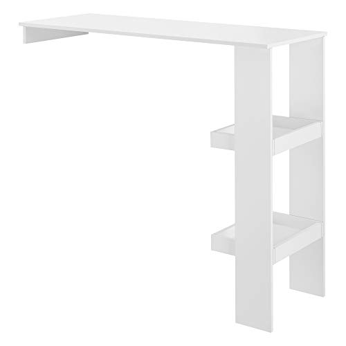 [en.casa] Mesa de Bar Sölvesborg Mesa de Bistro Elegante 120 x 45 x 106 cm Mesa Alta de Cocina con 2 Estantes Integrados Blanco