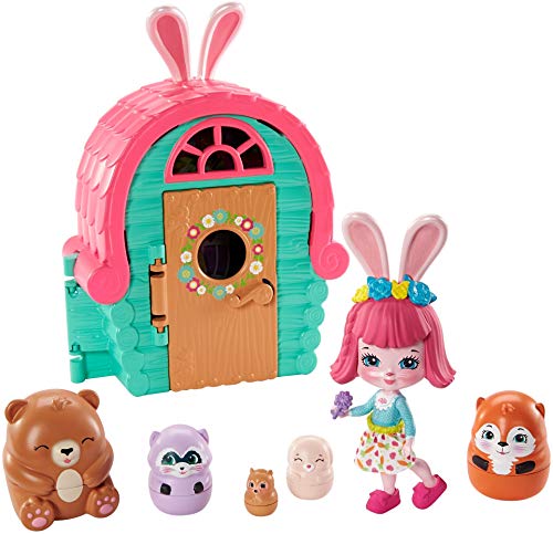 Enchantimals Bree Bunny y Cabaña Muñeca con mascota matrioska sorpresa y cabaña de juguete (Mattel GTM47)