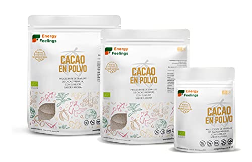 Energy Feelings Cacao Puro En Polvo Ecológico | Cacao Sin Azúcar | Cacao Orgánico Natural | Vegano | Sin Gluten | Sin Lactosa, 1000 Gramo