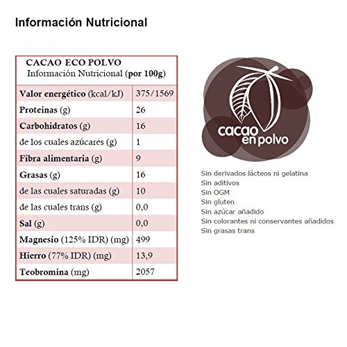 Energy Feelings Cacao Puro En Polvo Ecológico | Cacao Sin Azúcar | Cacao Orgánico Natural | Vegano | Sin Gluten | Sin Lactosa, 1000 Gramo