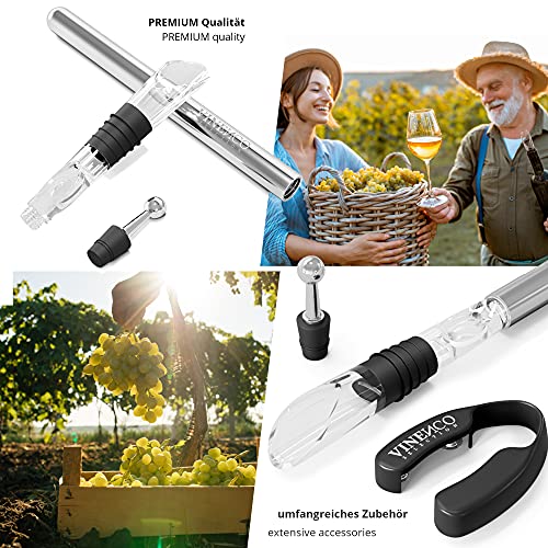 Enfriador de Botellas de Vino Blanco, 3 en 1 Kit: Juego de Refrigeración (Acero) de Calidad + Tapón–Decantador + Aireador | Accesorios Bar, Idea Regalo Mujer Hombre Cumpleaños Fiesta Amigo Barman