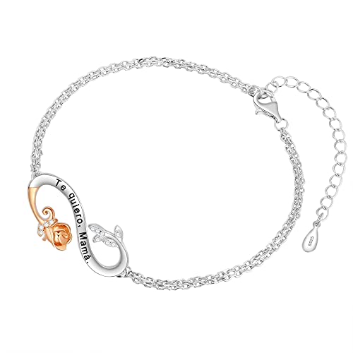 ENGRAWELRY Pulsera Plata de Ley 925 Mujer Infinito y Rose con Grabado Regalo Original Mamá Navidad Cumpleaños Día de la Madre